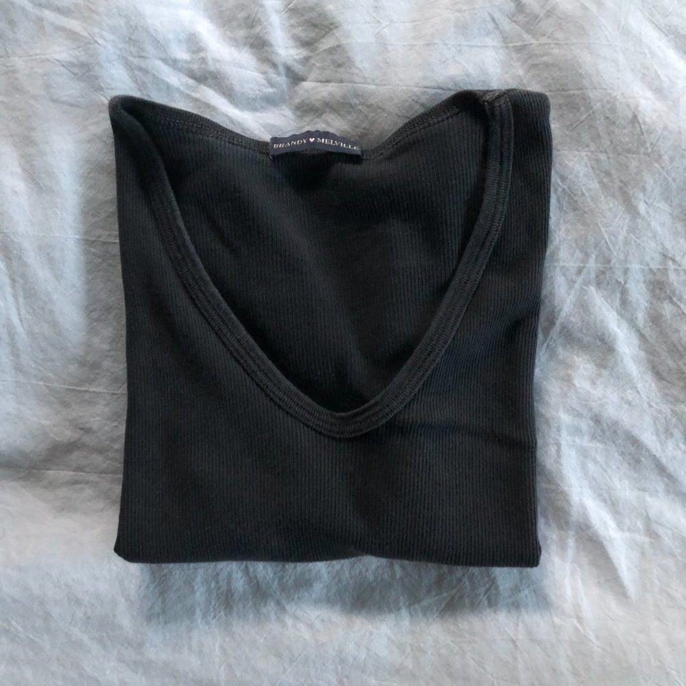 Brandy Melville Black Ribbed V-Neck Top